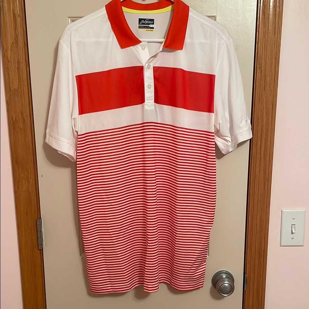 NWT Jack Nicklaus Stay Dri Orange and White Striped Polo Shirt